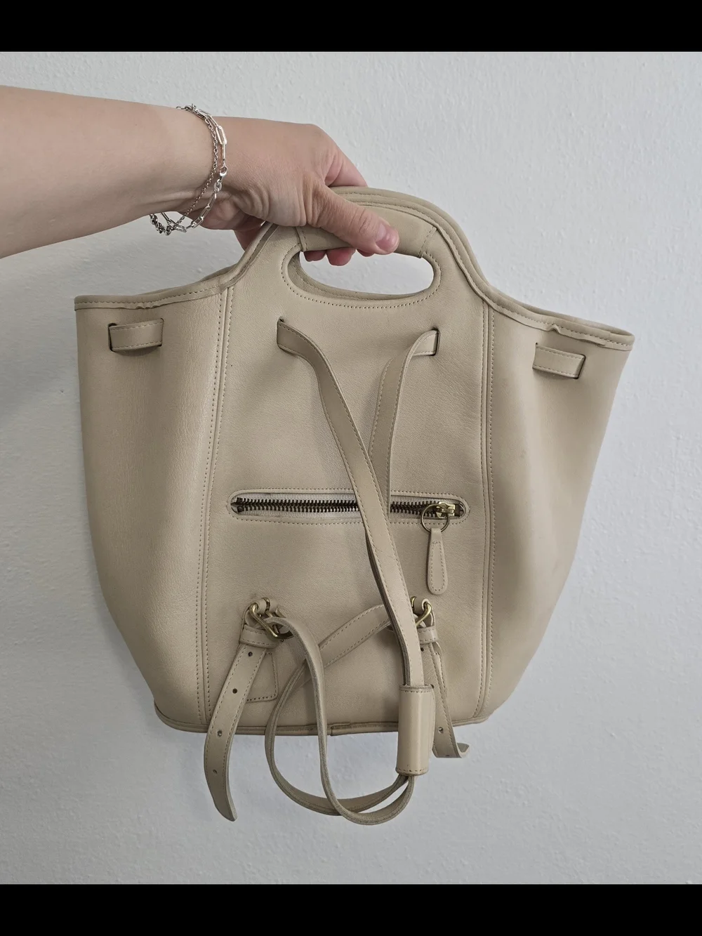 Coach Vintage 9994 Drawstring Backpack Minimalist Cream Tote Bag with Top Handle